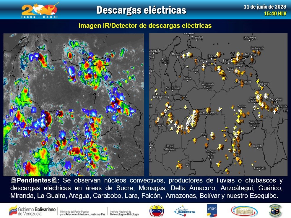 #11Jun #INAMEHInforma 🚨 *Imagen Infrarrojo* y *Descargas Eléctricas* #Reporte de las 15:40 HLV #VenezuelaGaranteDeLosDDHH