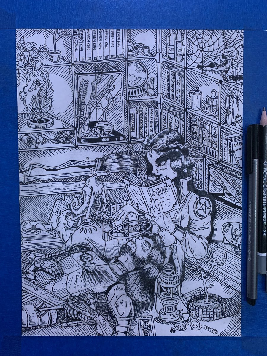 Sladeycakes's tweet photo. Haven’t posted art here in a while, but here’s my most recent 11” x 8.5” 

“Rest now, for the only monsters left this day are in your head.” https://t.co/oNgCatobme