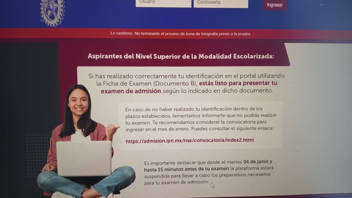 Al_eliseo's tweet image. Hola @DAE_IPN @IPN_MX me está saliendo este error al querer entrar a realizar mi examen que puedo hacer?
#ayuda #Quehago #ipn #examenadmision