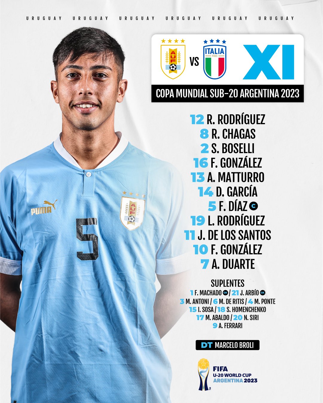 Mundial Sub-20: Uruguay-Italia en la final 