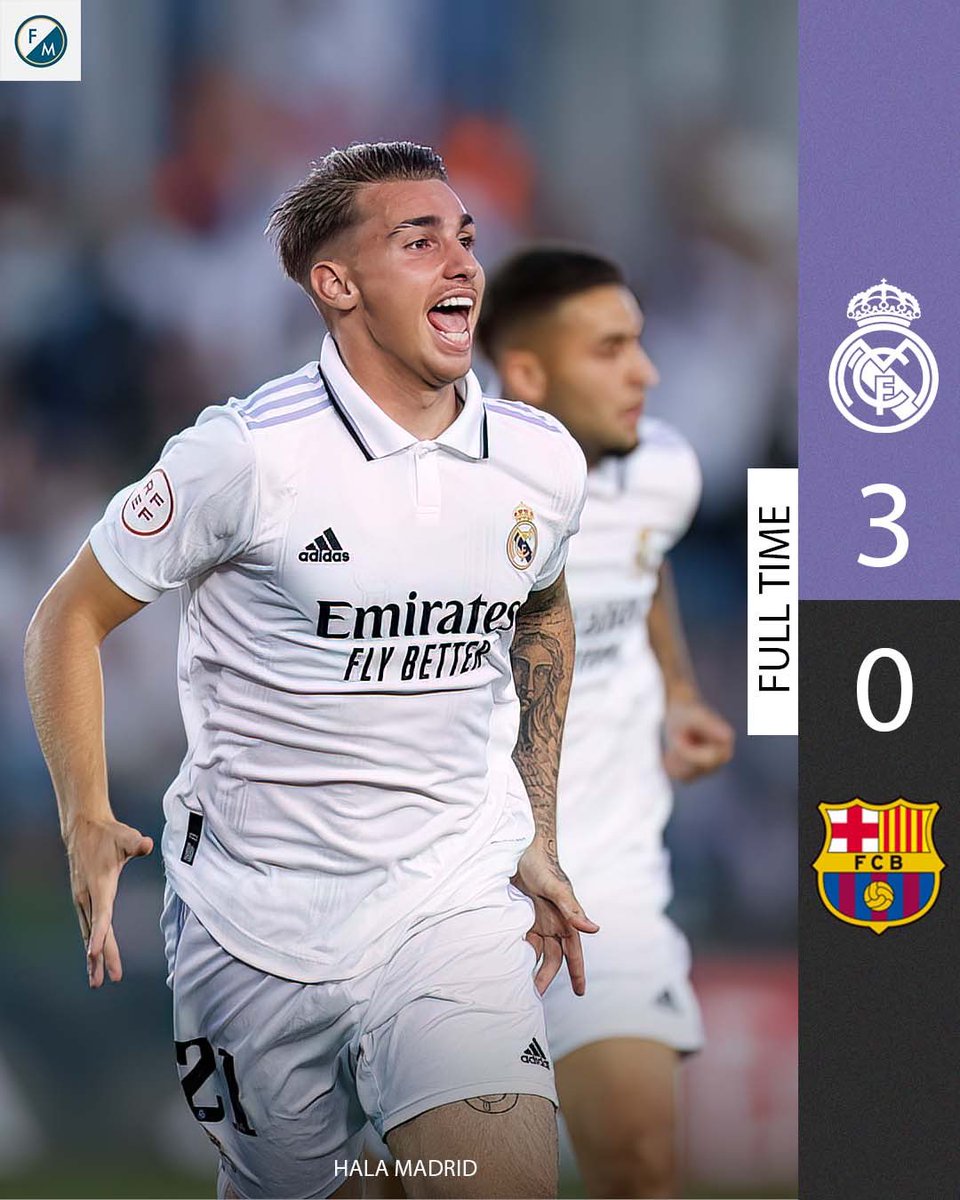 FabricaMadrid's tweet photo. FT: Castilla 3-0 Barça Atlètic!!!!!!!

⚽️ Carlos Dotor, Iker Bravo and Sergio Arribas.

Castilla did it !!!!! Castilla overturned the tie in a great performance by the Madrid players. Castilla are through to the play-off final and within touching distance of promotion to the Segunda. They will face Eldense in the final (two legs).

Hasta el final, Vamos Real!!! 🤍🤍