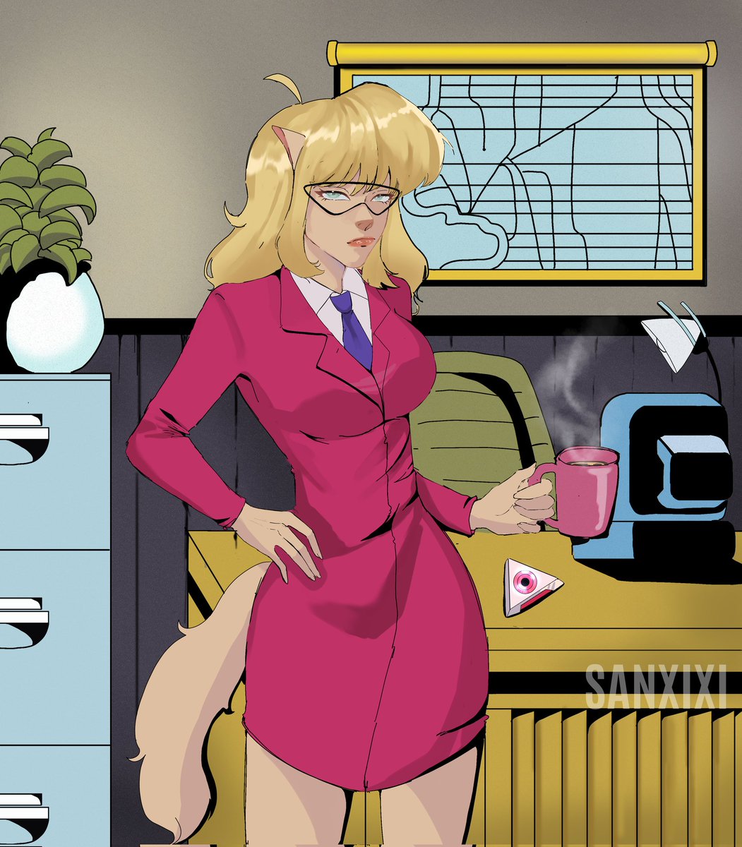 Deputy Mayor #CallieBriggs hasn't even had a chance to sip her coffee yet, and you're already bringing her problems? ☕️😒 #SWATKats #FanArt #Commission
