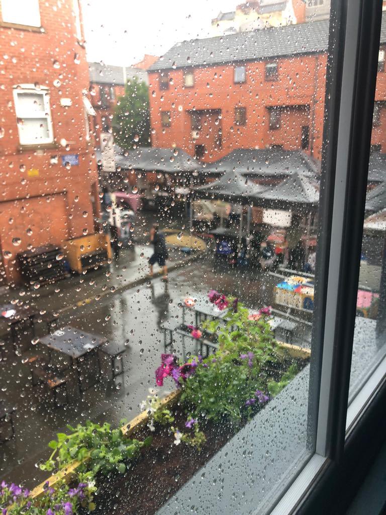 Every table was full minutes earlier. 
If all you do is partly restrict traffic access to a street the businesses can’t invest in permanent and beautiful seating. So when it tips it down all the customers have to run away.
Gazebo and folding tables just don’t cut it.