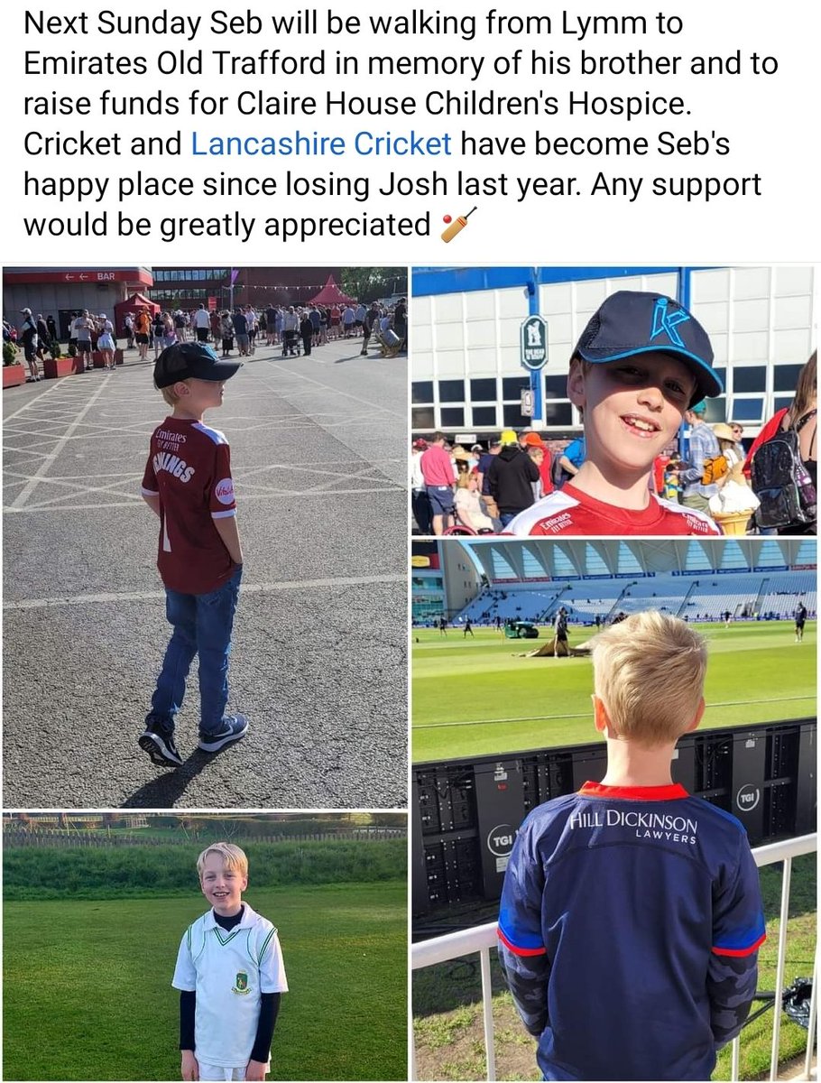 Seb was an amazing brother to Josh and is determined to raise funds for @ClaireHouse in Josh's memory. Please support if you can even a retweet would be fantastic. His JustGiving can be found on my bio #Cricket #cricketfan #lancashirecricket #fundraising #siblingloss