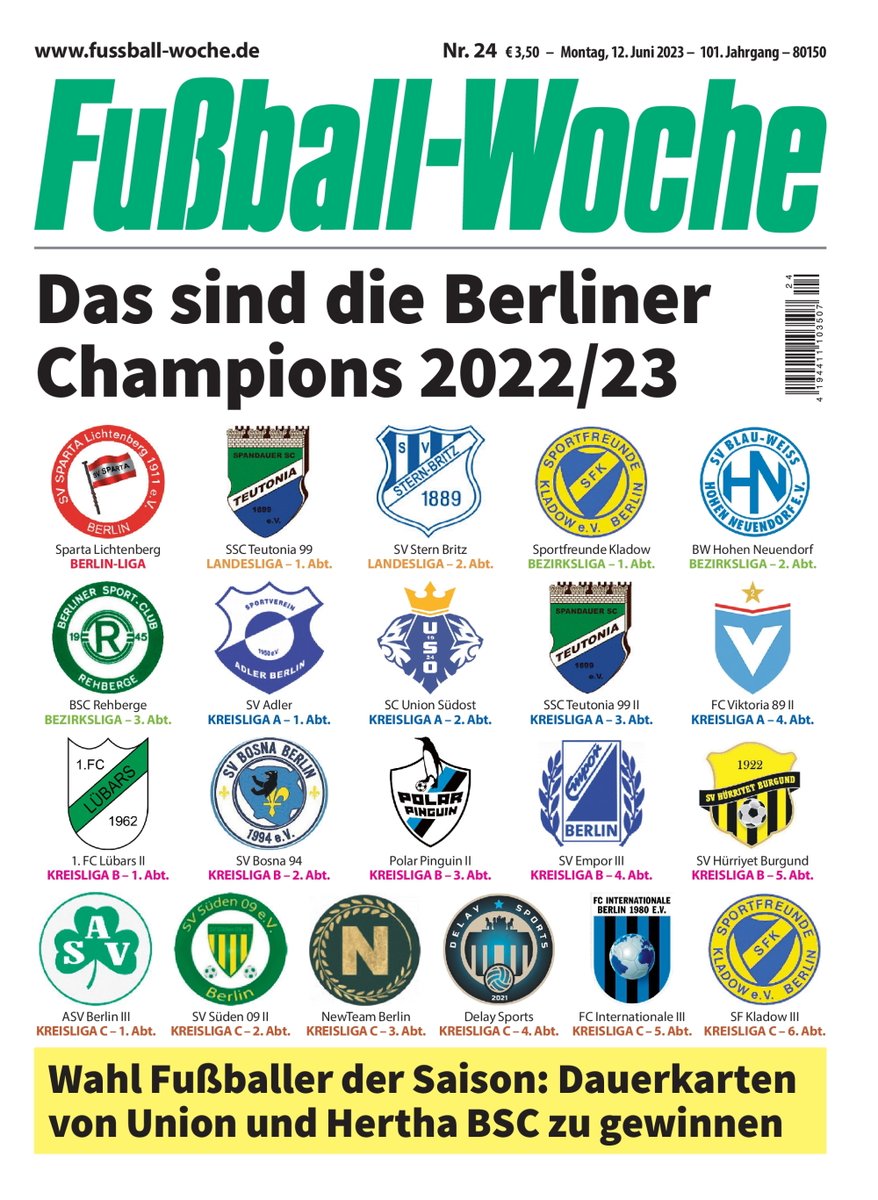 FuWoBerlin's tweet photo. Die Fußball-Woche ist wie gewohnt morgen mit interessanten Themen bei Ihrem Zeitungshändler erhältlich https://t.co/ZDD1pZ7kjC