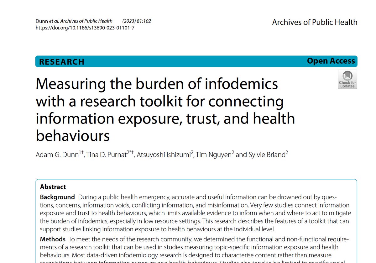 📰 Published: Measuring the burden of #infodemic with a research toolkit for connecting information exposure, trust, and health behaviours #BOD doi.org/10.1186/s13690…