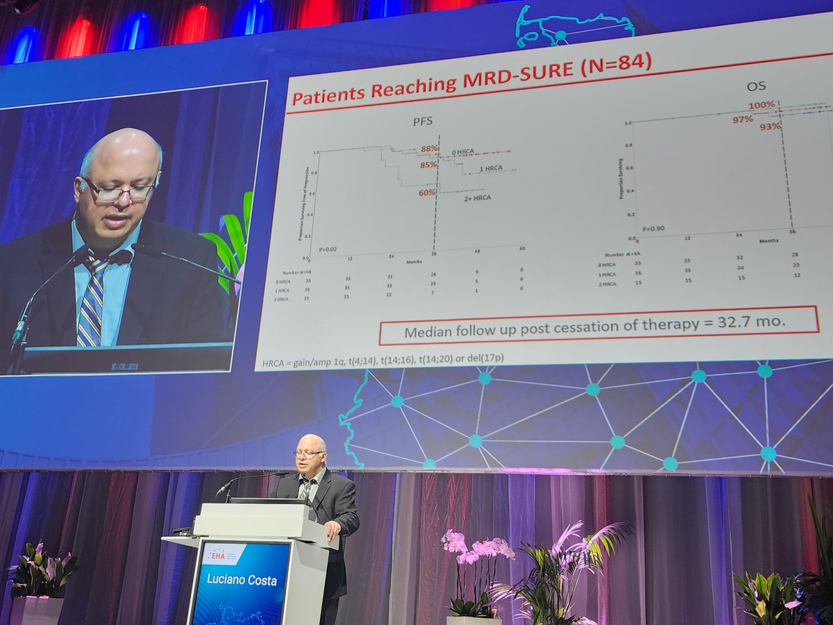 Dr. Luciano Costa presenting update of one of the most important and innovative IIT study demonstrating the role of MRD in determining treatment duration and the practical use of MRD. @End_myeloma @Myeloma_Society @IMFmyeloma #mmsm #EHA2023