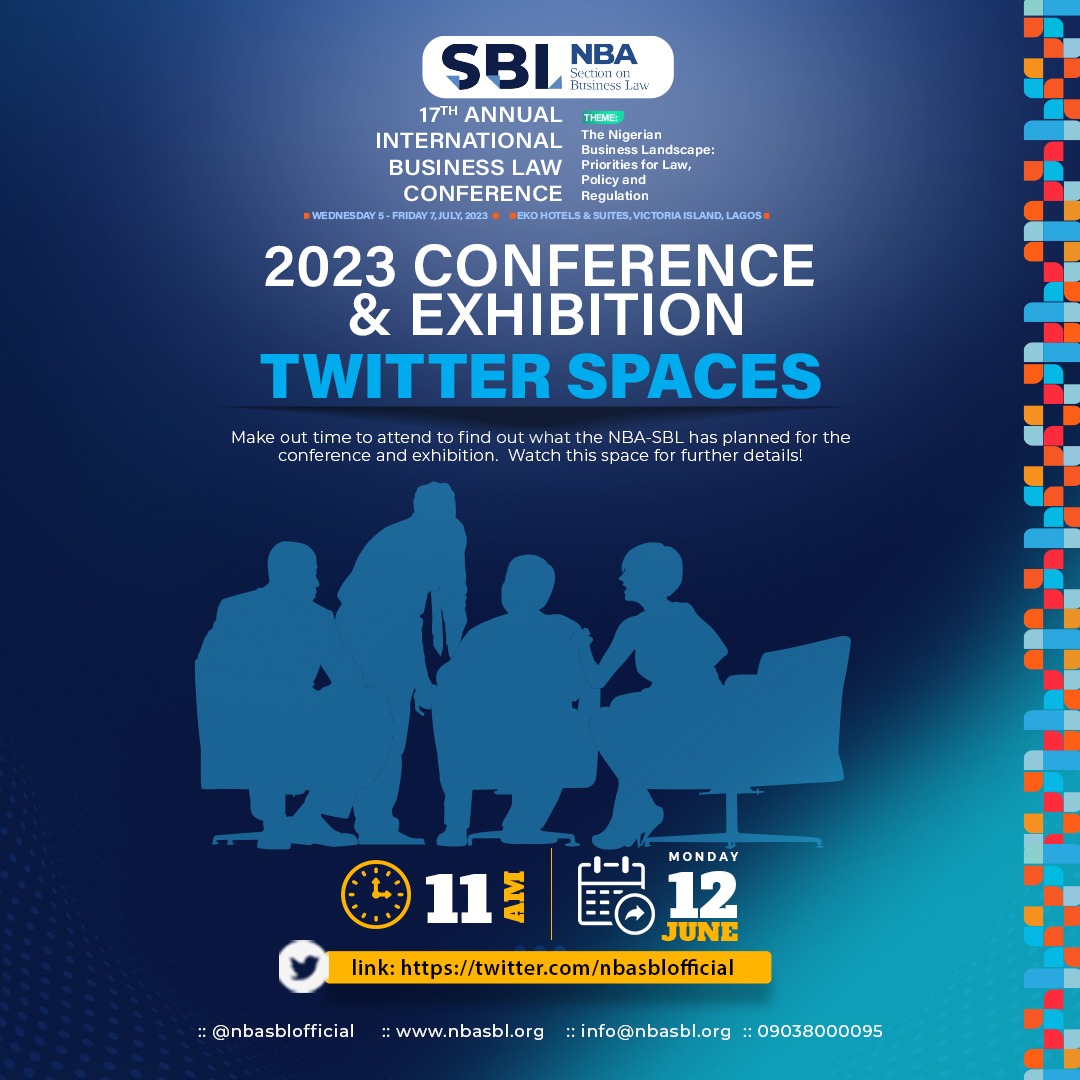 📢 Join us for an exclusive #TwitterSpace

Don't miss out on our upcoming Twitter Space #discussion about the 17th Annual International #BusinessLaw Conference.🗣️

📅 Tomorrow June 12, 2023
⏰ 11AM
👉🏾 bit.ly/sbl2023

(Follow the SBL on twitter)

#NBASBL2023 #NBASBL