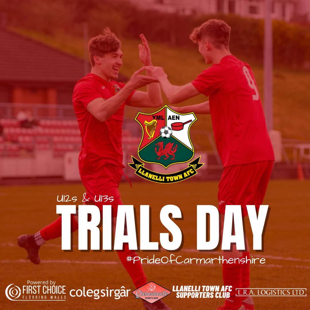 ⚽️ | 𝗔𝗖𝗔𝗗𝗘𝗠𝗬 𝗔𝗡𝗡𝗢𝗨𝗡𝗖𝗘𝗠𝗘𝗡𝗧

Calling all U12s &amp; U13s‼️

We will be holding trials for U12s &amp; U13s for the 23/24 season! Llanelli Town FC would like to welcome you to our trial. 

Please fill link below 👇🏽 

docs.google.com/forms/d/e/1FAI…

#WeAreRed #Ymlaen #YourTown