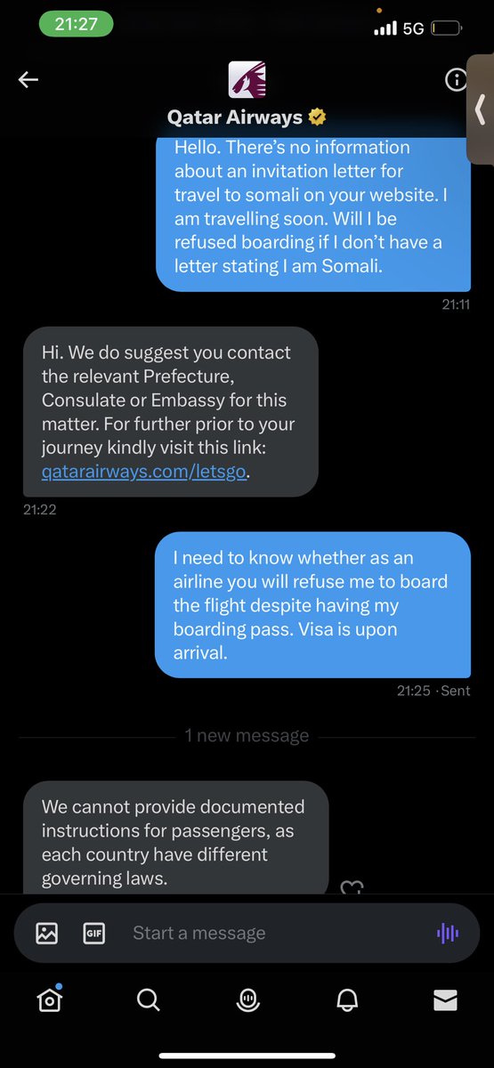 MsFW_teach's tweet photo. @qatarairways could not provide me with any information. If Somali visa is upon arrival, what is this so called proof letter the Somali embassy is writing for people? @MOFASomalia https://t.co/ZcfPyVf6Gx