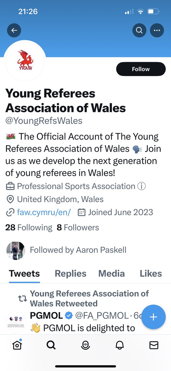 To all Officials.
The account below is NOT an official organisation recognised by any facet of Welsh Football. Please block/report/do not follow.