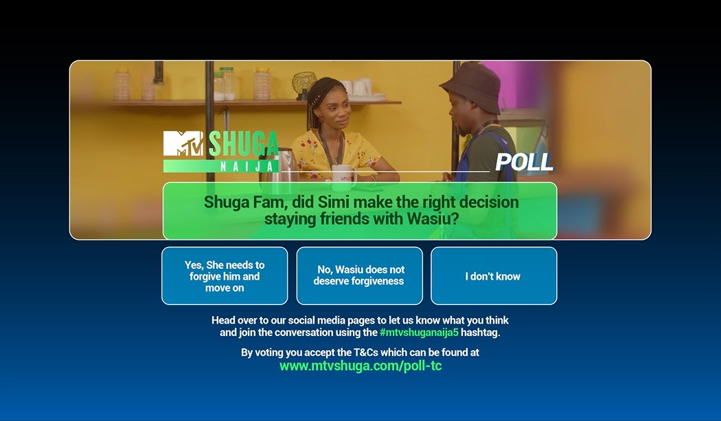 #Shugafam, did Simi make the right decision staying friends with Wasiu?
#MTVShugaNaija #Seasonfinale