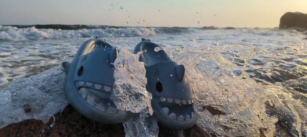 💗#MentalHealthMonth💗
What’s the perfect match for beach life? 🏖️The little shark slippers!🦈🦈
#summer #seaside #chill #vibes 
No.5️⃣♥️
🖼️ Little Shark 
📷 Zihang Zhou