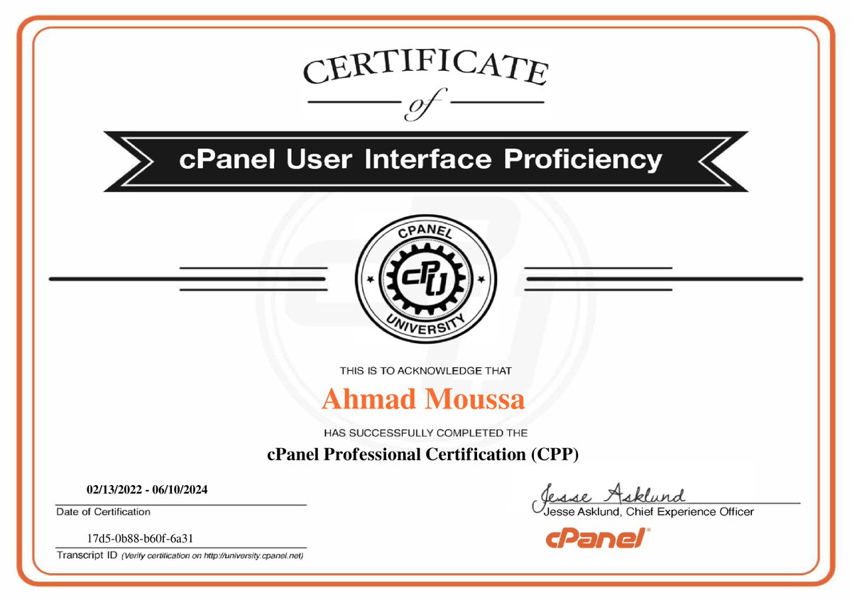 I am thrilled to announce that I have successfully renewed my cPanel & WHM Sales Professional CPSP 2023 and cPanel Professional Certification CPP 2023!

#CertificationRenewal #cPanelCPSP2023 #cPanelCPP2023 #WebHostingExpertise