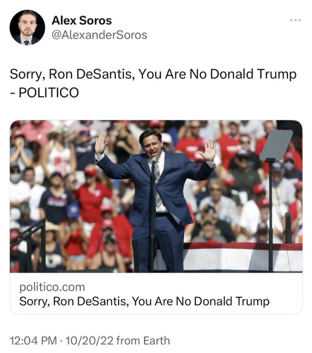 I support ron desantis on twitter breaking george soros s son alex