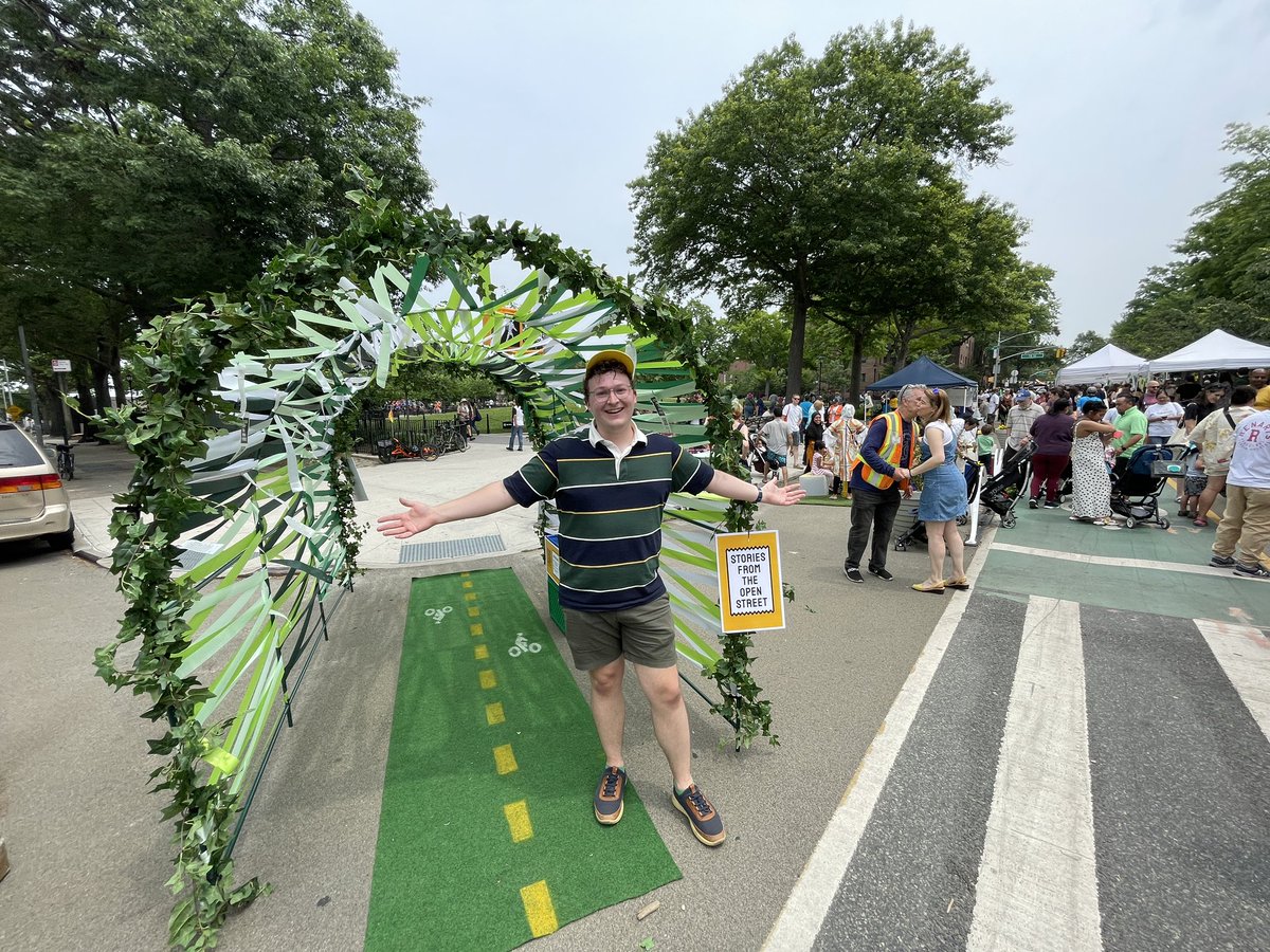KathyParkPrice's tweet photo. Great seeing @TransAltBK co-chair @SafeStreetSam’s Stories from the Open Street art installation at #TA50 Block Party on @34_ave OS #PaseoPark! #artandactivism #streetsforpeople https://t.co/ynZC6vhw9V