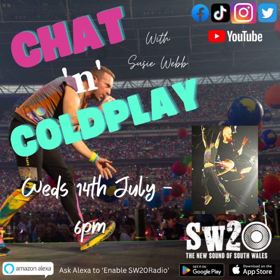 If you are suffering withdrawals, then never fear, the energy will be here and high this Weds nigh……t at 6pm on @SW20Radio - join me to hear @coldplay #higherpower #fan #chatnchoons #chrismartin #sw20radio #localradio #broadcasting #presenter