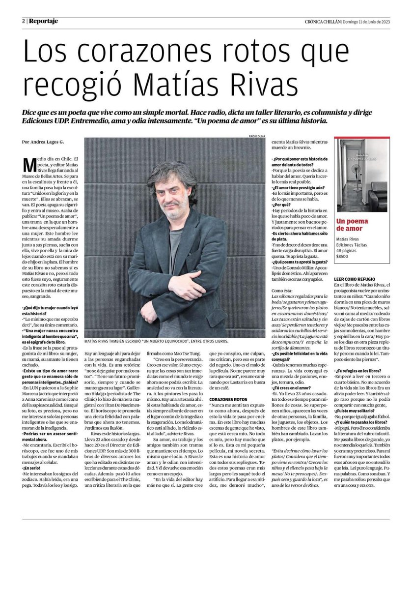 Matías Rivas 
UN POEMA DE AMOR
Entrevistado por Andrea Lagos
