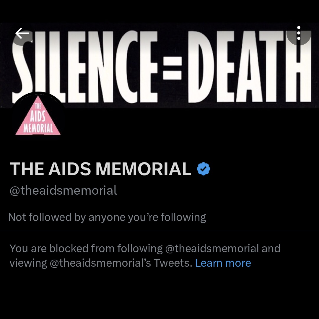 So @theaidsmemorial blocks gender critical gay men. #SilenceEqualsDeath indeed.
