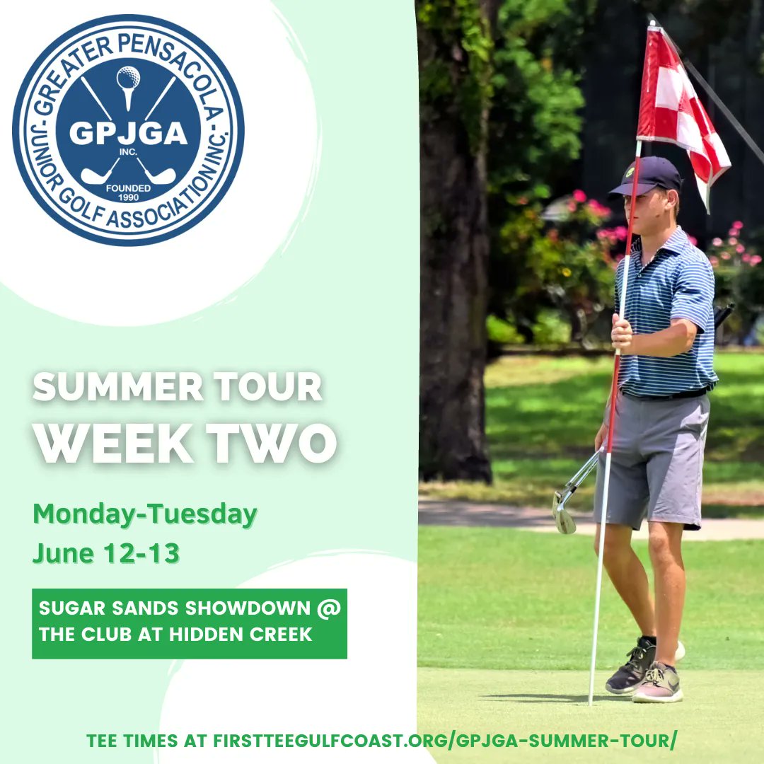 FirstTee_GC's tweet image. Get some rest tonight - Week Two of 2023 GPJGA Summer Tour starts TOMORROW!

Sugar Sands Showdown @ The Club at Hidden Creek 

Tee times are listed online at
firstteegulfcoast.org/2023-summer-to…