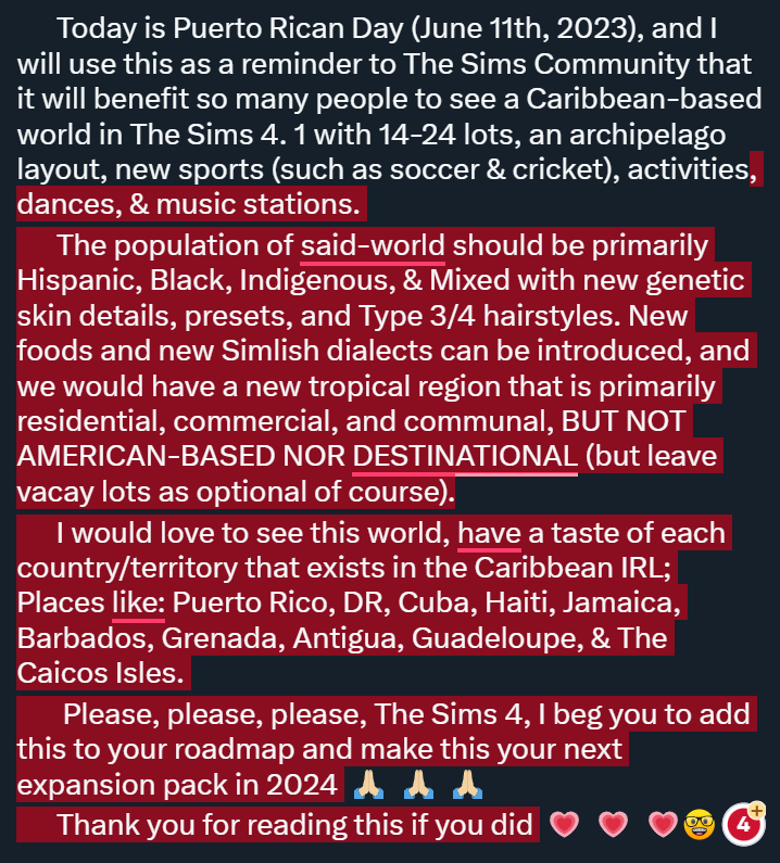 Starting today I will be advocating for a new expansion pack for The Sims 4. I will try to keep up with this every day and I encourage you to join along ^-^

To The Sims, & on behalf of Simmers💗

(Day 1/+) @TheSims @TheSimsDirect @EA 
#Sims4 #Sims4Cc #sims4ccfinds #Sims