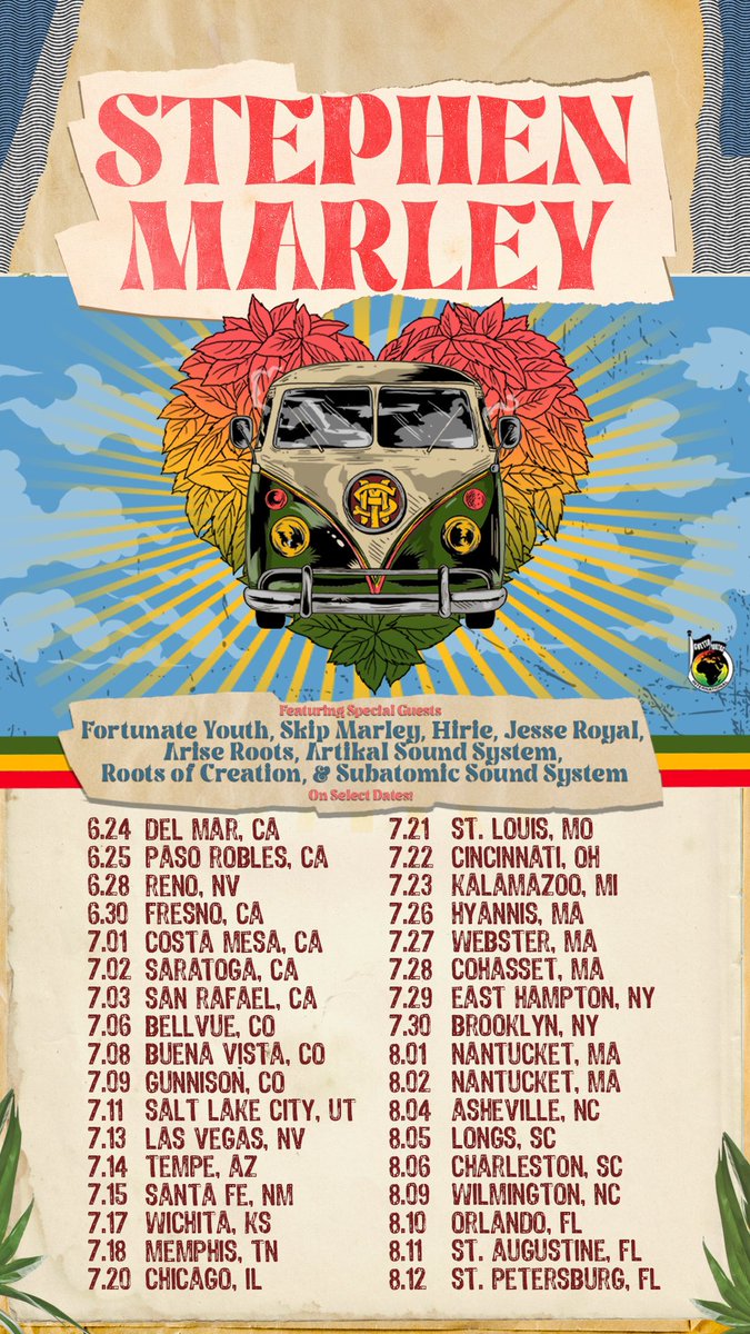 Music heals…Good vibes ahead on the Babylon By Bus Tour this summer🦁🚌💨  Tickets & Info: stephenmarleymusic.com/tour