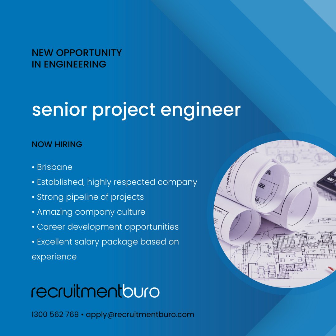 We are currently seeking a skilled and experienced Senior Project Engineer to join a renowned engineering consulting firm in Brisbane.

apply@recruitmentburo.com

#hiringnow #engineering #construction #brisbanejobs #jobsoz #civil #uktoaustralia #australia #hiring