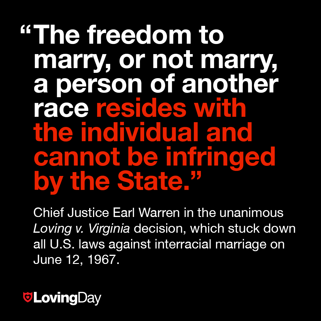 Today in 1967, the Loving v. Virginia Supreme Court decision struck down laws against interracial marriage in the US. Loving Day honors that anniversary on June 12 - a global day of visibility, education &amp; community. Share your #lovingday &amp; learn more at LovingDay.org.