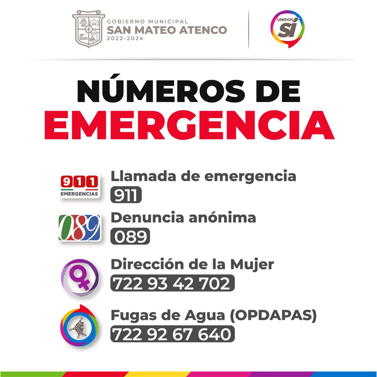 SanMateoAGob's tweet photo. Por un #SanMateoAtenco seguro, ordenado y en paz, te compartimos los números de ayuda a los que puedes marcar en caso de emergencia o asistencia. 

Úsalos de manera responsable. ☎️ https://t.co/EpyviNDfzg