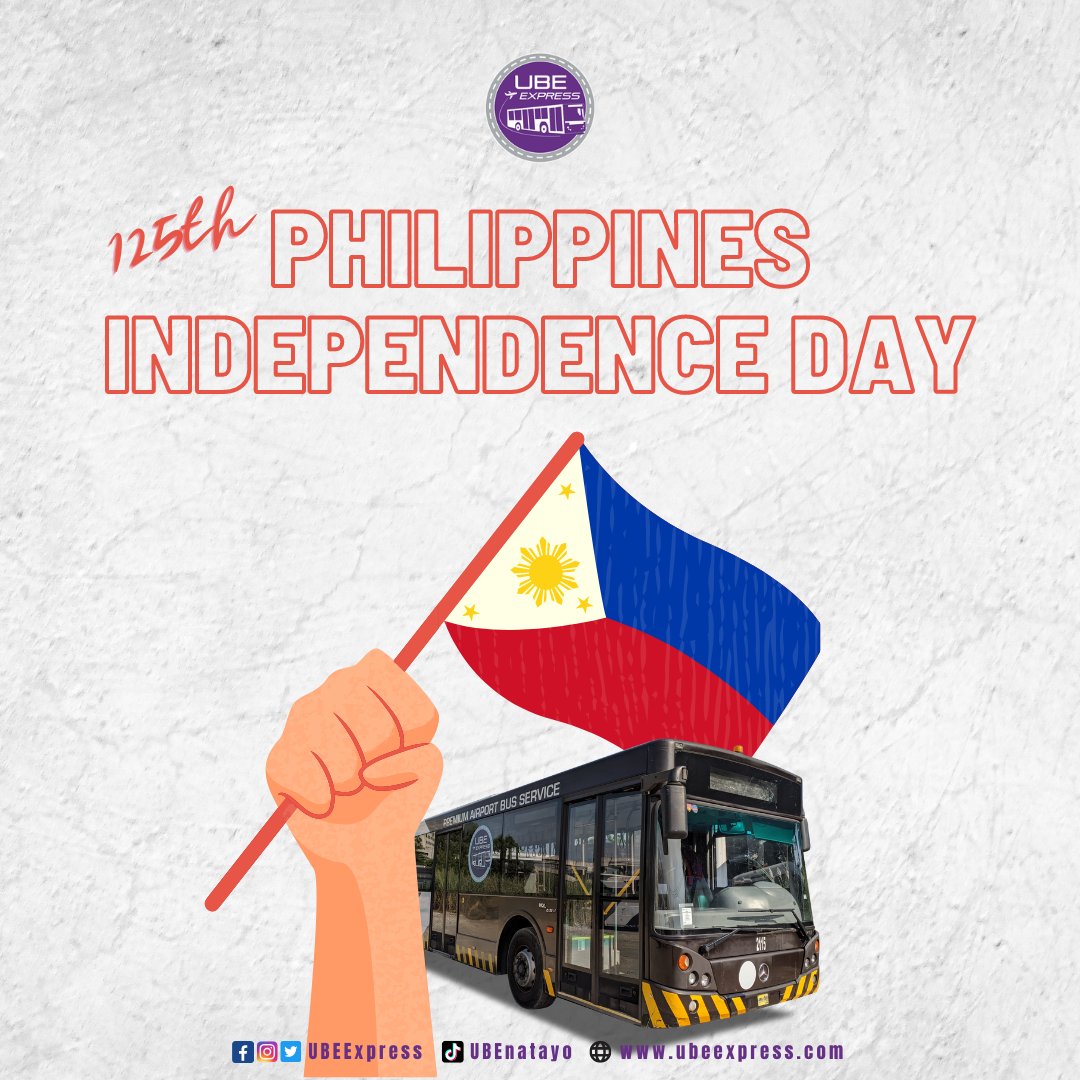 ubeexpress's tweet photo. Let us appreciate and share our delight together. On this 12th of June, let us remember all the courageous men and women who fought for our nation. Happy Independence Day!
From your Ultimate Bus Experience.
#UbeExpress #IndependenceDay #125thPhilippineIndependenceDay https://t.co/GlO1qkyA0C