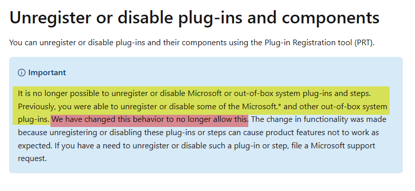 RajYRaman's tweet photo. Cannot disable OOB/Microsoft plugins anymore.  This might potentially be an issue.

https://t.co/am2vmszv8k

#PowerApps https://t.co/rfudIxlWgU