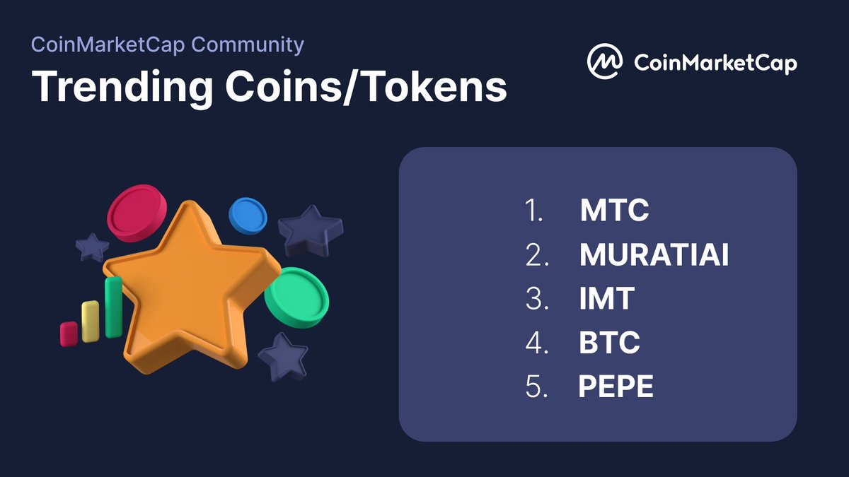 Another fresh batch of #CMCCommunity Trending Tokens for Monday! 😎 Today, we talk about: $MTC #MURATIAI $IMT $BTC $PEPE ▶️ Join us: coinmarketcap.com/community