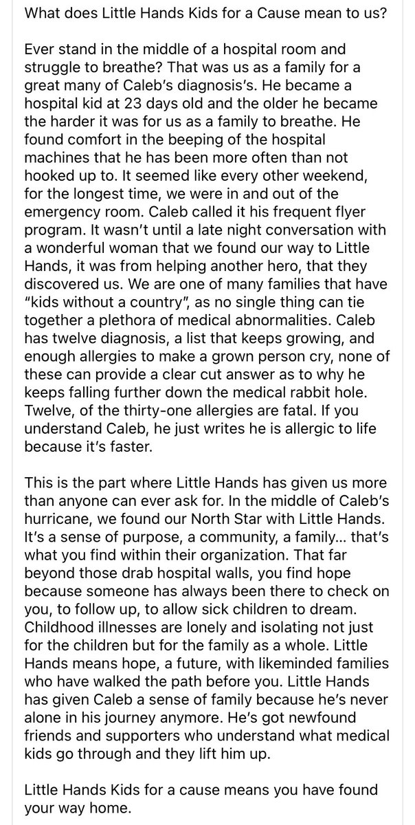 Meet Caleb. Please read what Little Hands means to his family. (written by his mom) 
#littlehandskidsforacause 
#weneedyourhelp