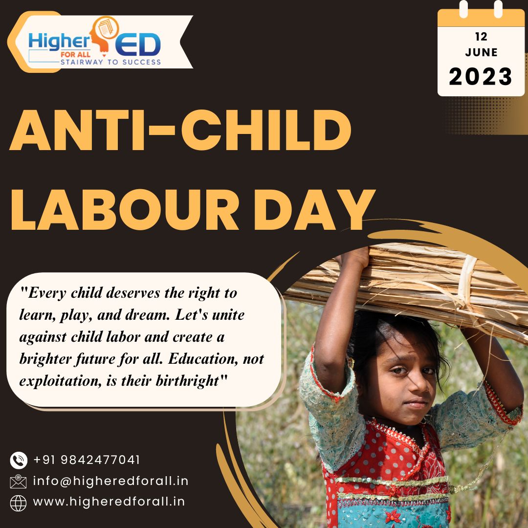 🌍 Today is Anti-Child Labor Day, a reminder that every child deserves education, safety, and a childhood filled with joy. Let's join hands 🤝 to create a future where their dreams soar high! 🌈✨ #EndChildLabour #EducationForAll #ChildRights #HopeForTomorrow