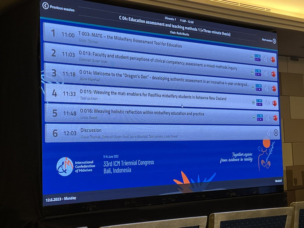 Looking forward to the next hour and half, listening and learning about midwifery education assessment and teaching methods #ICM2023
