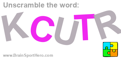 BrainSportHero's tweet photo. Unscramble the letters and find the correct word? K C U T R. #puzzle #indiedev #brainteasers #braintraining #puzzles #quiz #wordgame #wordplay #braingames https://t.co/lMZibOtnKE😉 https://t.co/kcuLA7DP3l