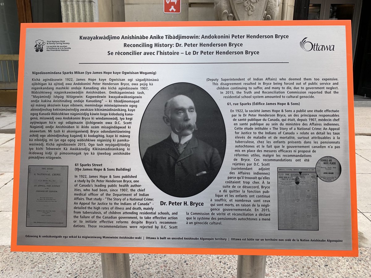 Nice to see a plaque honouring Dr. Peter Henderson Bryce — who exposed the horrors of residential schools (in 1922!) — in downtown Ottawa. theglobeandmail.com/opinion/ottawa… via ⁦<a href="/cblackst/">Cindy Blackstock</a>⁩ ⁦<a href="/fncares/">FNCARES</a>⁩ #reconciliation