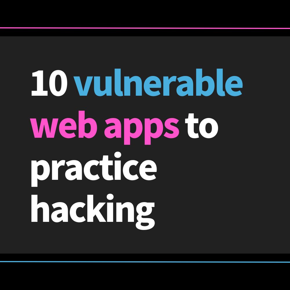 10 intentionally vulnerable web applications to practice #hacking:

🐝 bWAPP - itsecgames.com
🦫 DVWA - github.com/digininja/DVWA
🧀 Gruyere - google-gruyere.appspot.com
🐐 WebGoat - owasp.org/www-project-we…
🛡 Metasploitable - sourceforge.net/projects/metas…

Thread 🧵👇