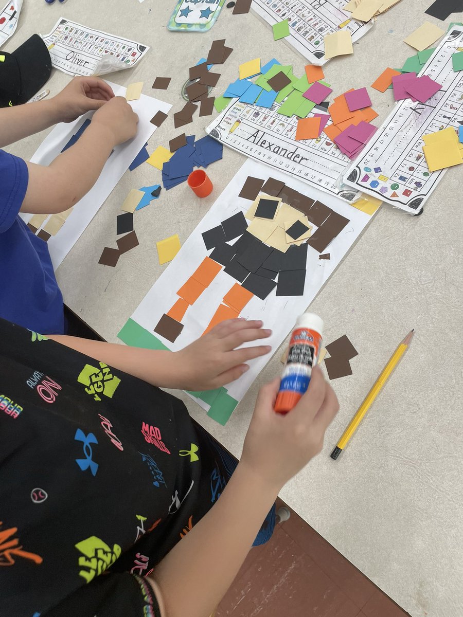 mrsbowesteaches's tweet photo. M is for Mosaic. On Friday students created mosaic self portraits. They then created a counting collection and counted how many tiles they needed for their arms, legs, head, feet, torso and whole body. #artinmath #countingcollection #abccountdown https://t.co/SEeVdNiWwk