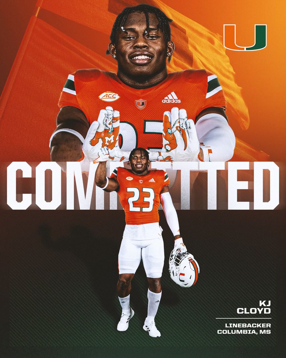 COMMITTED!!!!🌪️
After talking with Coach Cristobal and the Hurricane staff I would like to proudly say I that I am committed to the University of Miami!
<a href="/coach_cristobal/">Mario Cristobal</a> 
<a href="/CanesFootball/">Miami Hurricanes Football</a> 
@CoachLGuidry 
<a href="/CoachDNic/">Derek Nicholson</a> 
<a href="/dtrain2901/">DENNIS SMITH</a>
<a href="/CoachField/">Coach Field</a>