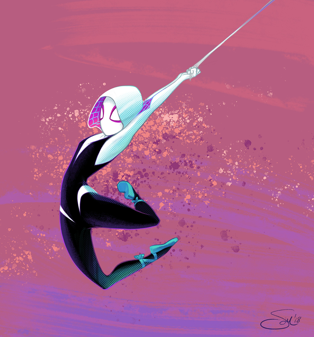 It's been five years, I'm crazy busy working on my graphic novel; it's cool to repost old fan art, right? Across the Spiderverse was SO fun! I'm still recovering from a medical thing, but venturing out to the theater today with my family was very worth it. #GwenStacy