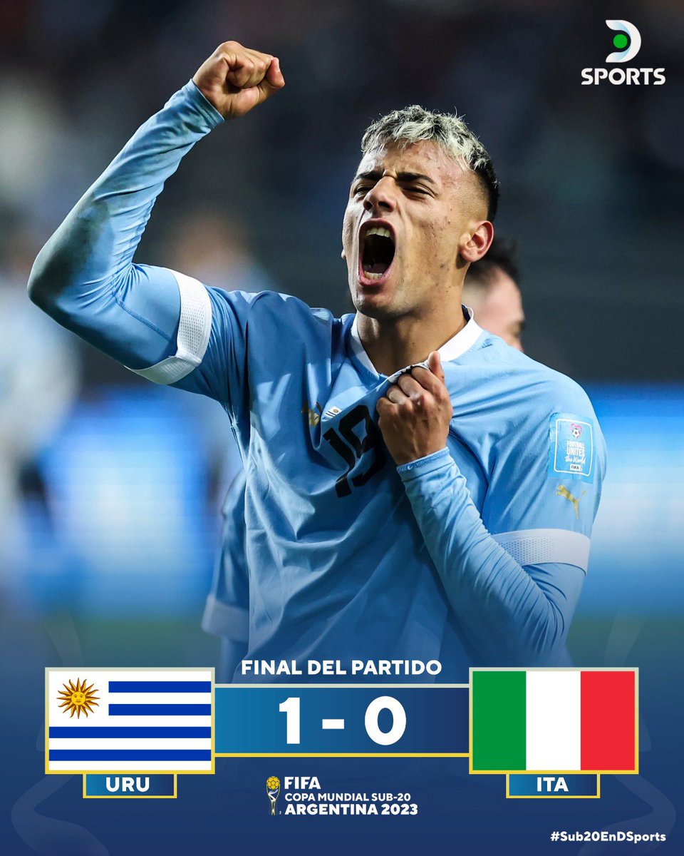DSportsCO's tweet photo. 🇺🇾🏆 ¡URUGUAY CAMPEÓN DEL MUNDO SUB-20!
👕 La Celeste derrotó 1️⃣-0️⃣ a Italia en la Final de la Copa Mundial de la FIFA™.
⚽️ Luciano Rodríguez 86'
#Sub20EnDSPORTS
#U20WC
#DIRECTVLA
#DGO https://t.co/yATnKxNlj6