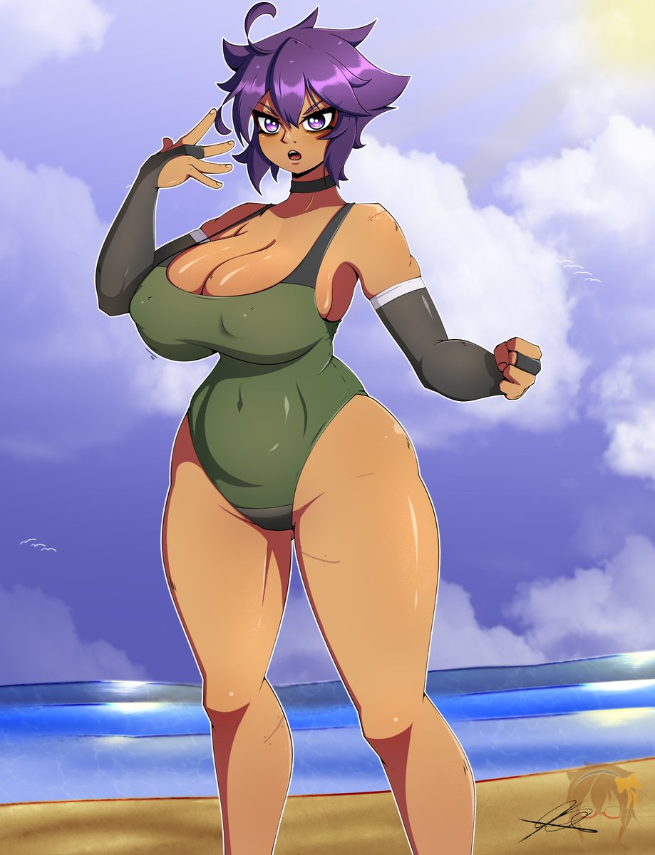 QuoteJ2's tweet photo. Anzu is ready for the beach as well👀💜
but be careful  she might beat you up if you get too close💢

#originalcharacter 
#smallartist 
#Oc https://t.co/H87CBwRFYT