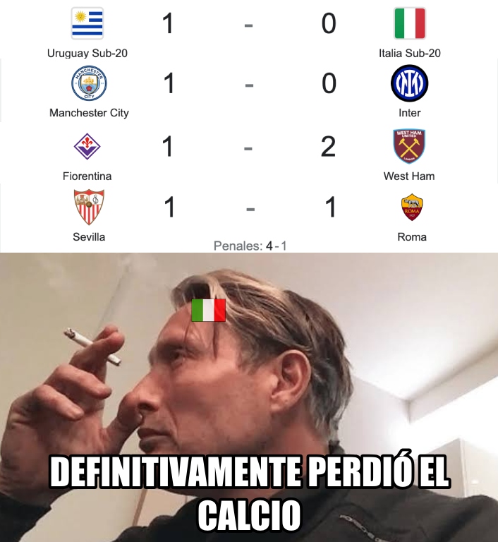 InvictosSomos's tweet image. ✘ Italia perdió la final del Mundial U20.
✘ Inter (Italia) perdió la final de la UEFA Champions.
✘ AS Roma (Italia) perdió la final de la UEFA Europa League.
✘ Fiorentina (Italia) perdió la final de la UEFA Conference League.

¿Lo bueno? Llegaron a las finales.

¿Lo malo?…