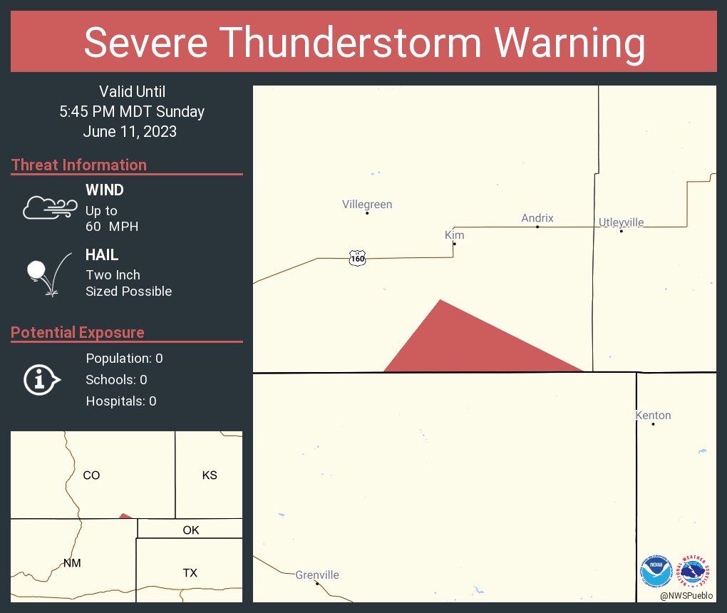 NWS Pueblo on Twitter "Severe Thunderstorm Warning continues for Las