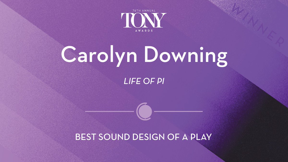 Congratulations to <a href="/LifeOfPiBway/">Life of Pi Broadway</a>'s Carolyn Downing, #TonyAwards-winner for Best Sound Design of a Play!