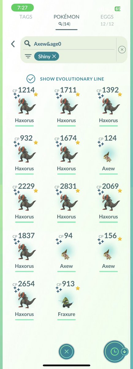 XxCL0UDxX1990's tweet photo. Final results from yesterday’s Community Day. Also managed to get a Shiny from the $.99 research and a lucky shiny from the 5 special trades we got yesterday!! 😃 #ShinyAxew #ShinyFraxure #ShinyHaxorus #SinyPokemon #PokemonGOCommunityDay #PokemonGO https://t.co/ze1exUyNgQ