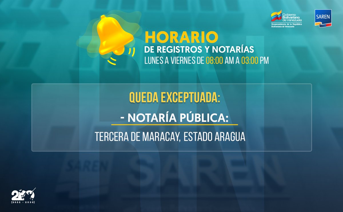 #Entérate 👉 El <a href="/SarenVzla/">Registros y Notarías</a> informa que prestará atención a los usuarios desde el lunes #12Jun hasta el viernes #16Jun desde las 8:00 a.m. hasta las 3:00 p.m.

Más detalles aquí: acortar.link/rzRdxz

#BienestarIgualdadYJusticia