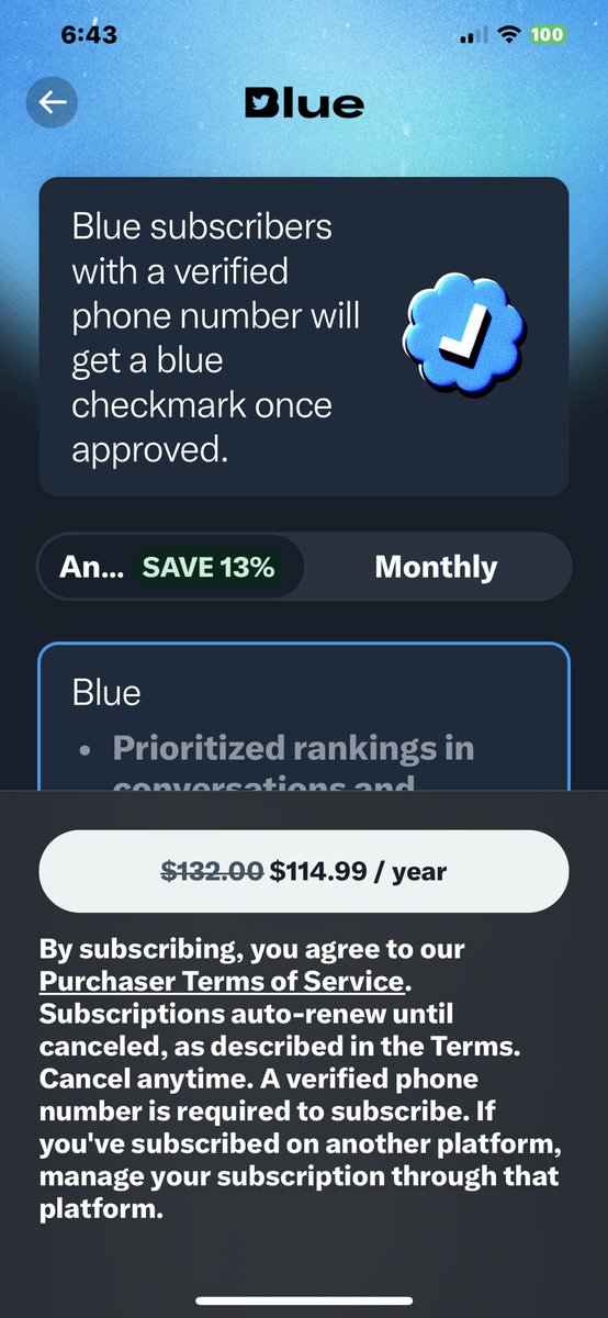 PUBGMscene's tweet photo. Y’all actually pay $115 for this a year 
Crazy yo 
Just so you feel special on a social platform that you mean nothing too 
😂 
I’ll do it for you and you can send me a $99.99 a year 
That’s a steal https://t.co/e6Z6IcLu2v
