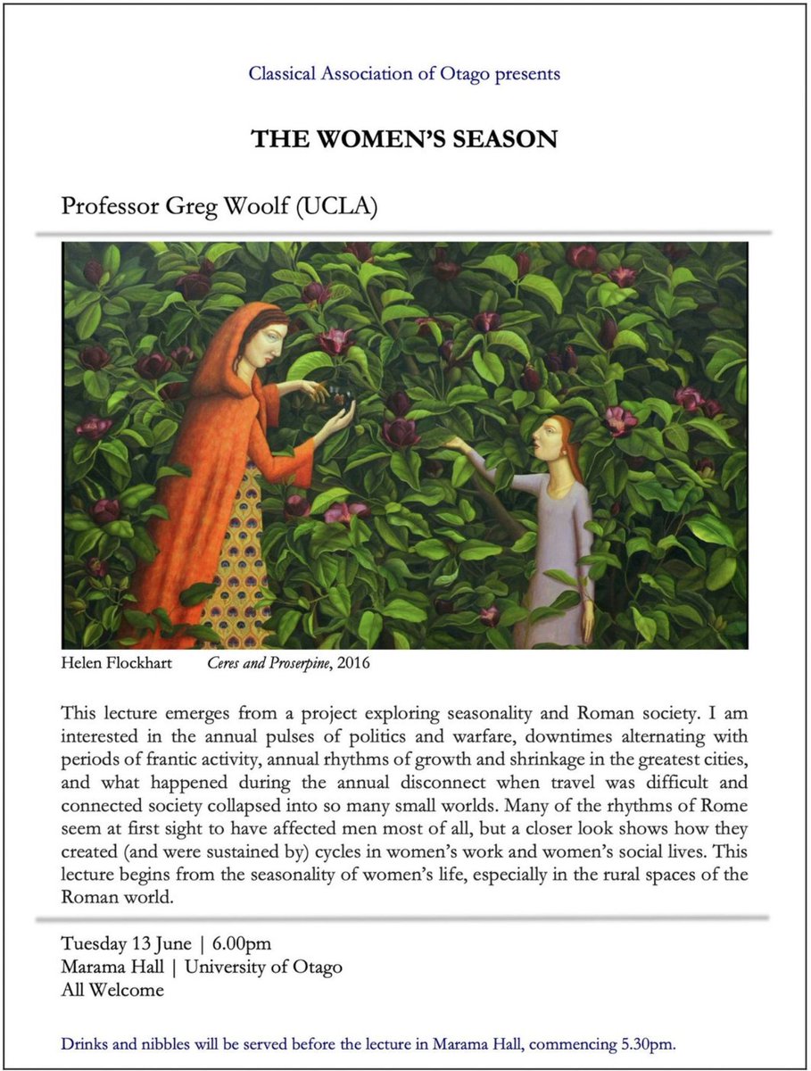 OtagoClassics's tweet photo. Tomorrow, 13 June: Professor Greg Woolf (UCLA), live and in person, one night only!!! https://t.co/xqhIfDQjfE